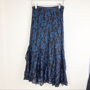 Martine Douvier Vintage Black and Blue Lace Skirt midi